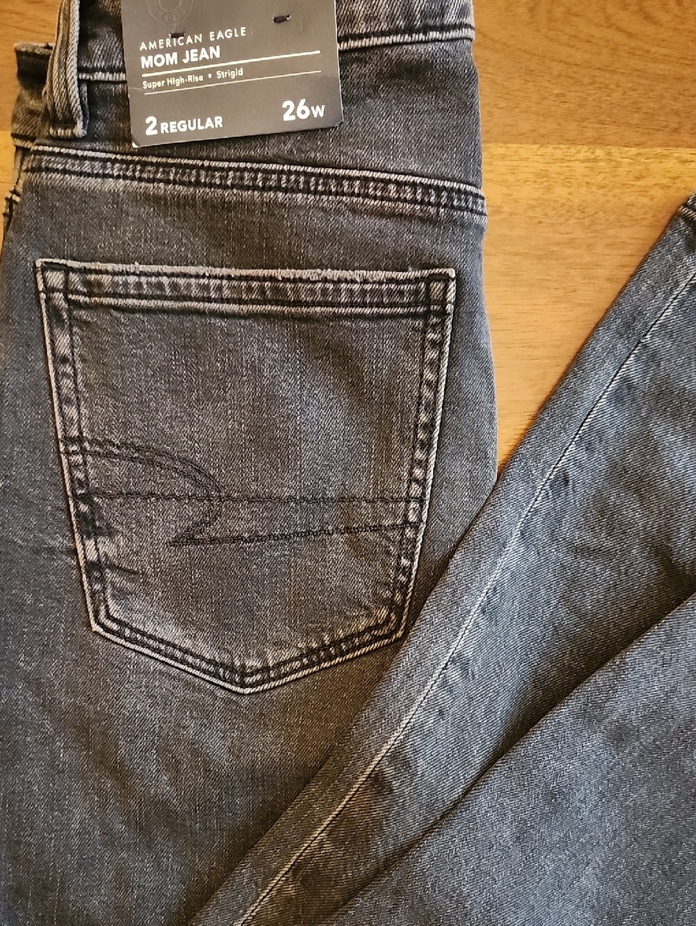 American Eagle Outfitters Black-Gray Super High-Rise Mom Jeans